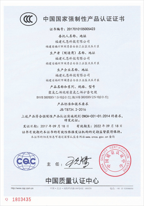 China Compulsory Product Certification Certificate