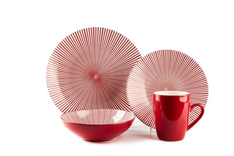 16pcs Ceramic Pad Printing Dinnerware Set Red Starburst