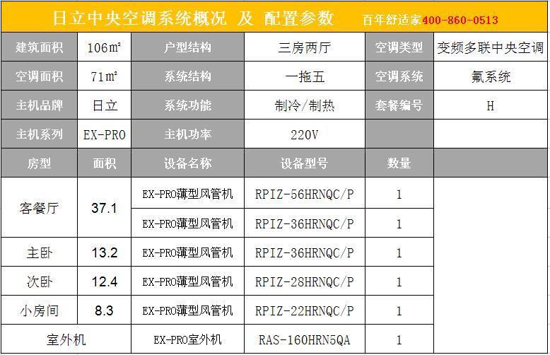 日立家用中央空调EX-PRO系列106㎡三房二厅
