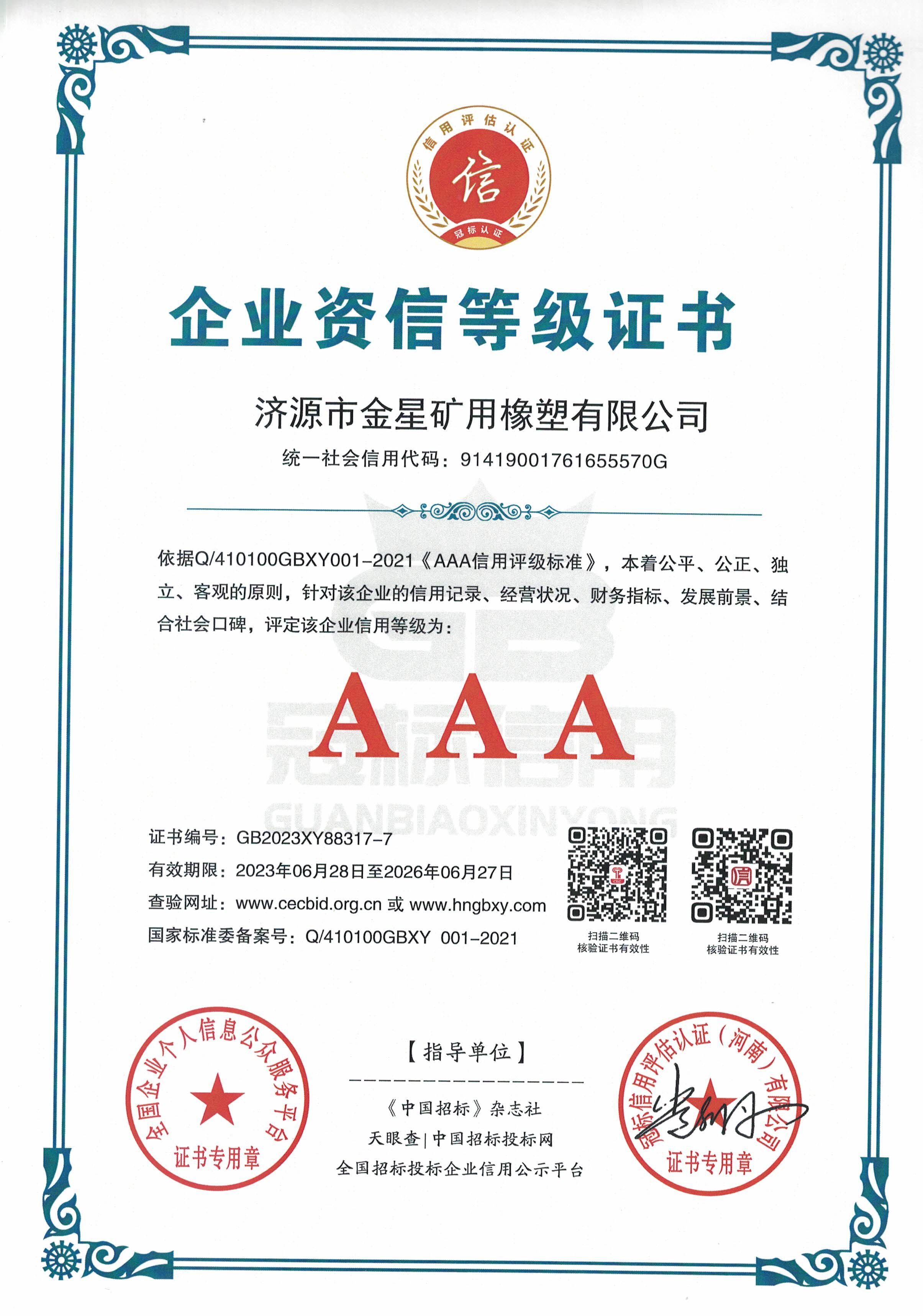 AAA Enterprise Credit Rating Certificate AAA Enterprise Credit Rating Certificate