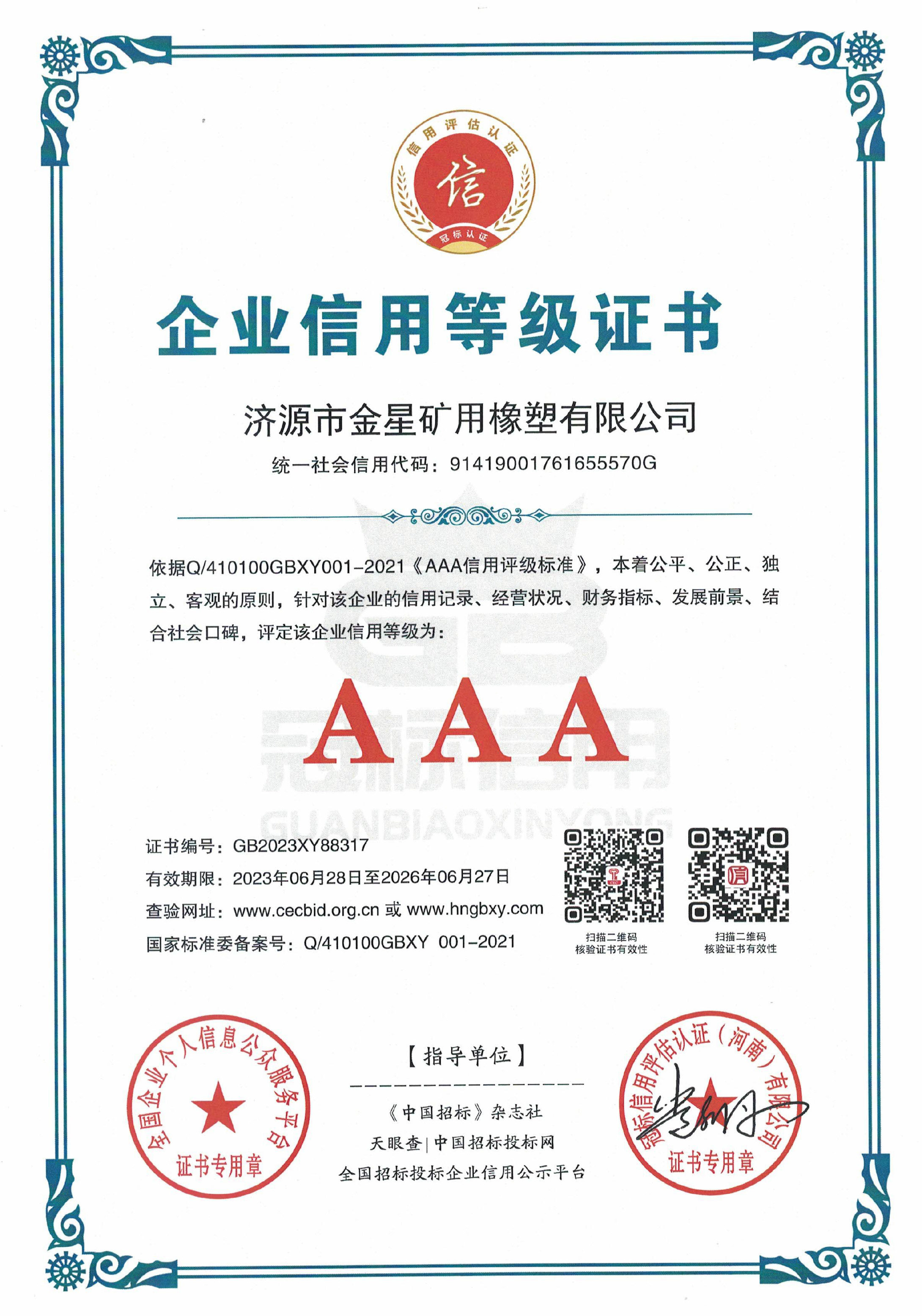 AAA Enterprise Credit Rating Certificate