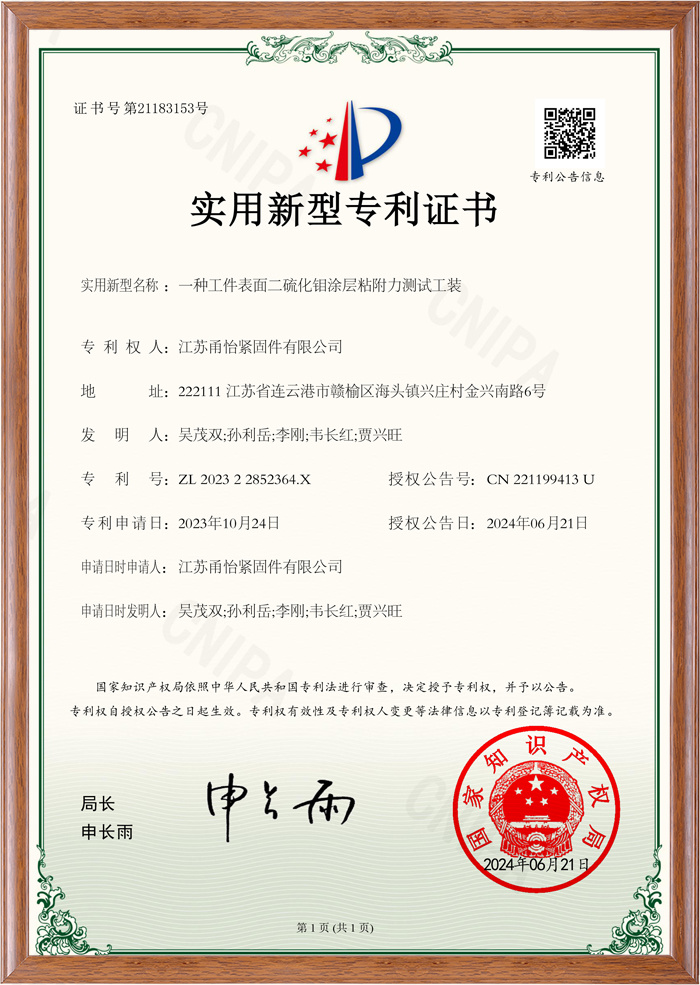 Workpiece surface molybdenum disulfide coating adhesion test tool
