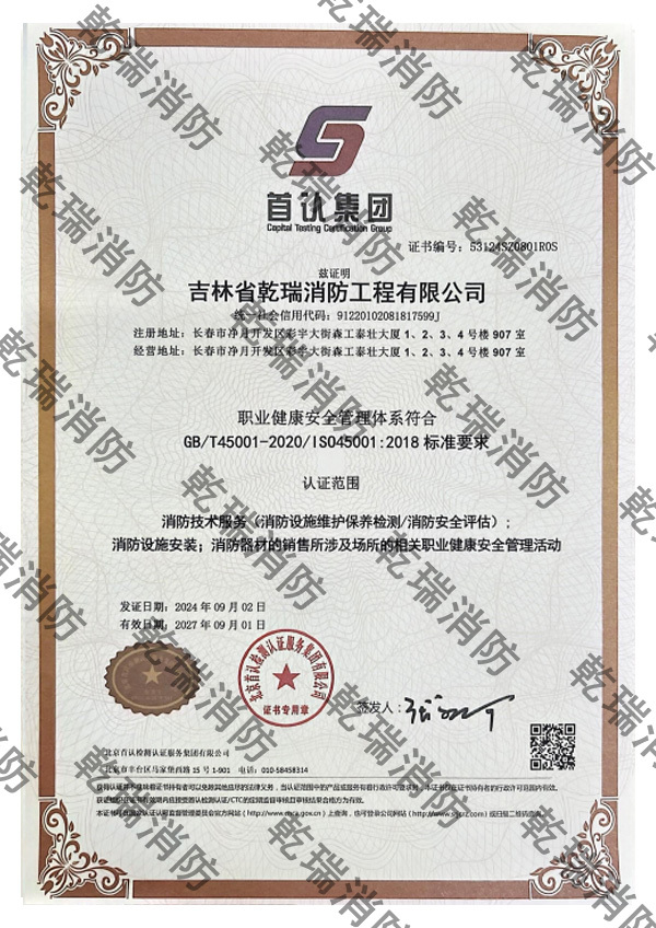職業(yè)健康安全管理體系認(rèn)證證書