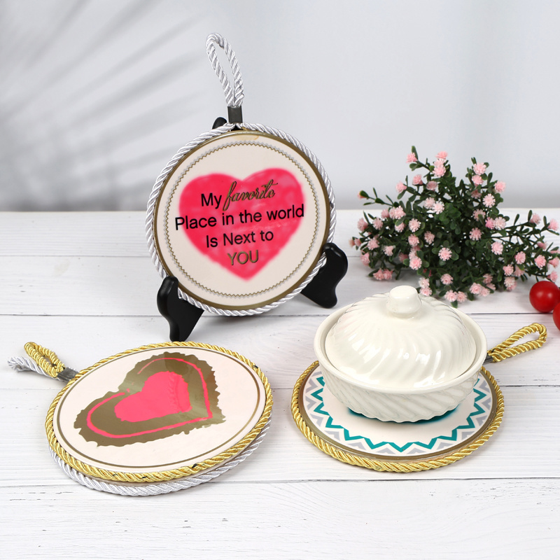 Rope pot mat middle ceramic size Dia13.3x0.7cm Edge rope Dia14.3cm