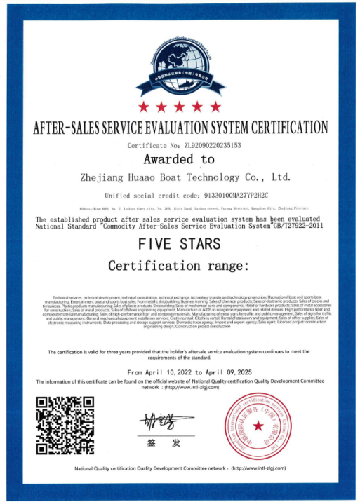 After-sales service evaluation system certificate