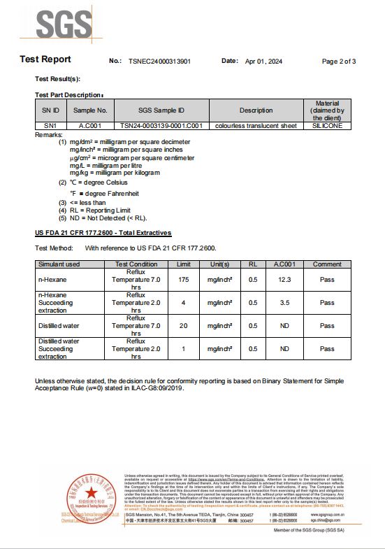 Silicone Sheet SGS Part 2