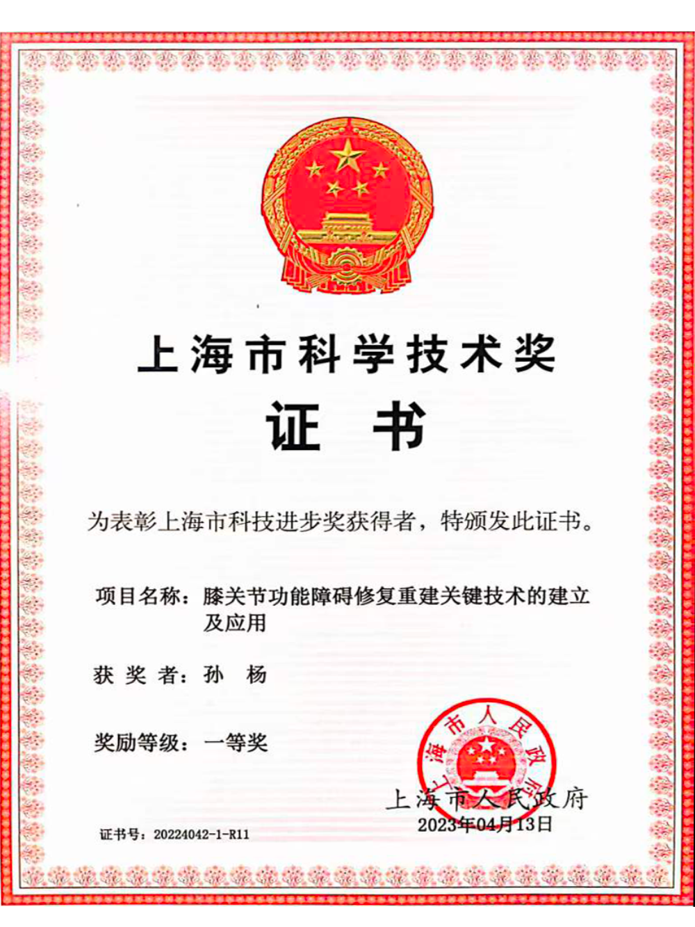上海市科技进步一等奖 上海市科技进步一等奖