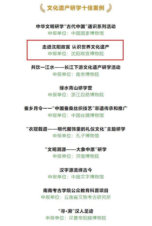 喜報(bào)！沈陽故宮博物院研學(xué)案例榮獲全國首屆文化遺產(chǎn)研學(xué)十佳案例