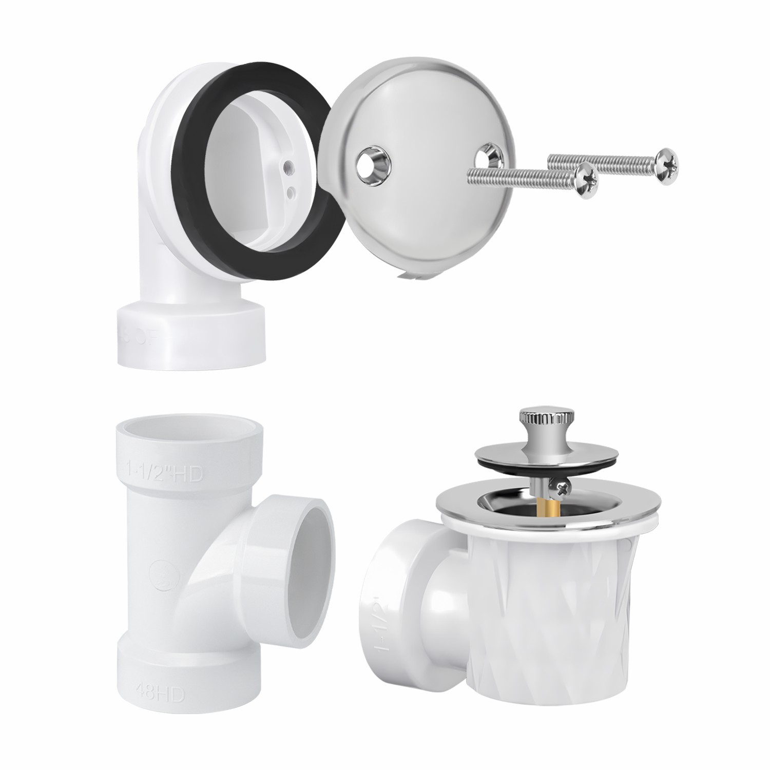 Lift&Turn 2 Hole Faceplate Tee  1-1/2" Elbow Overflow Plumber's Pack