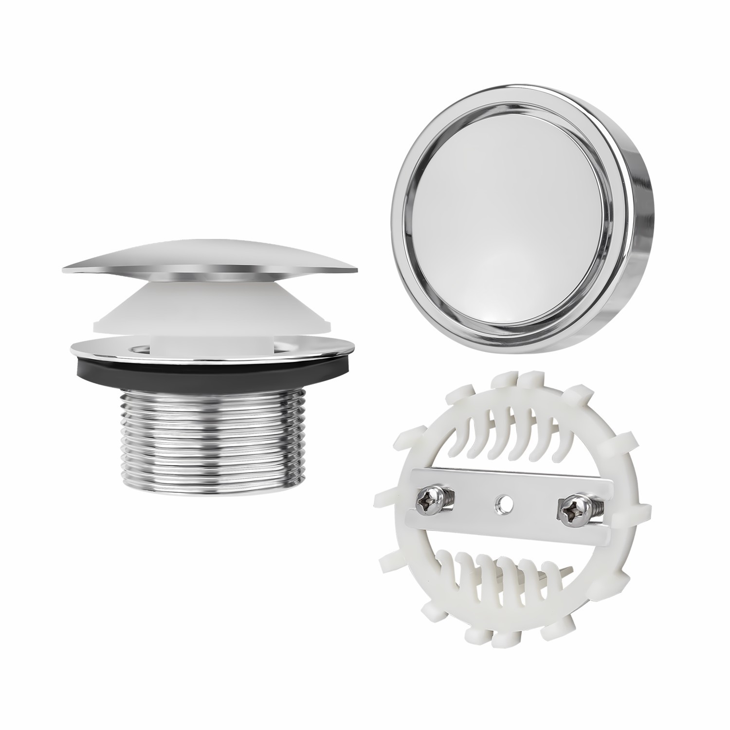 Bathtub Watse 1-1/2" Mushroom Tip Toe Annular Ring No Hole Overflow Faceplate Trim Set
