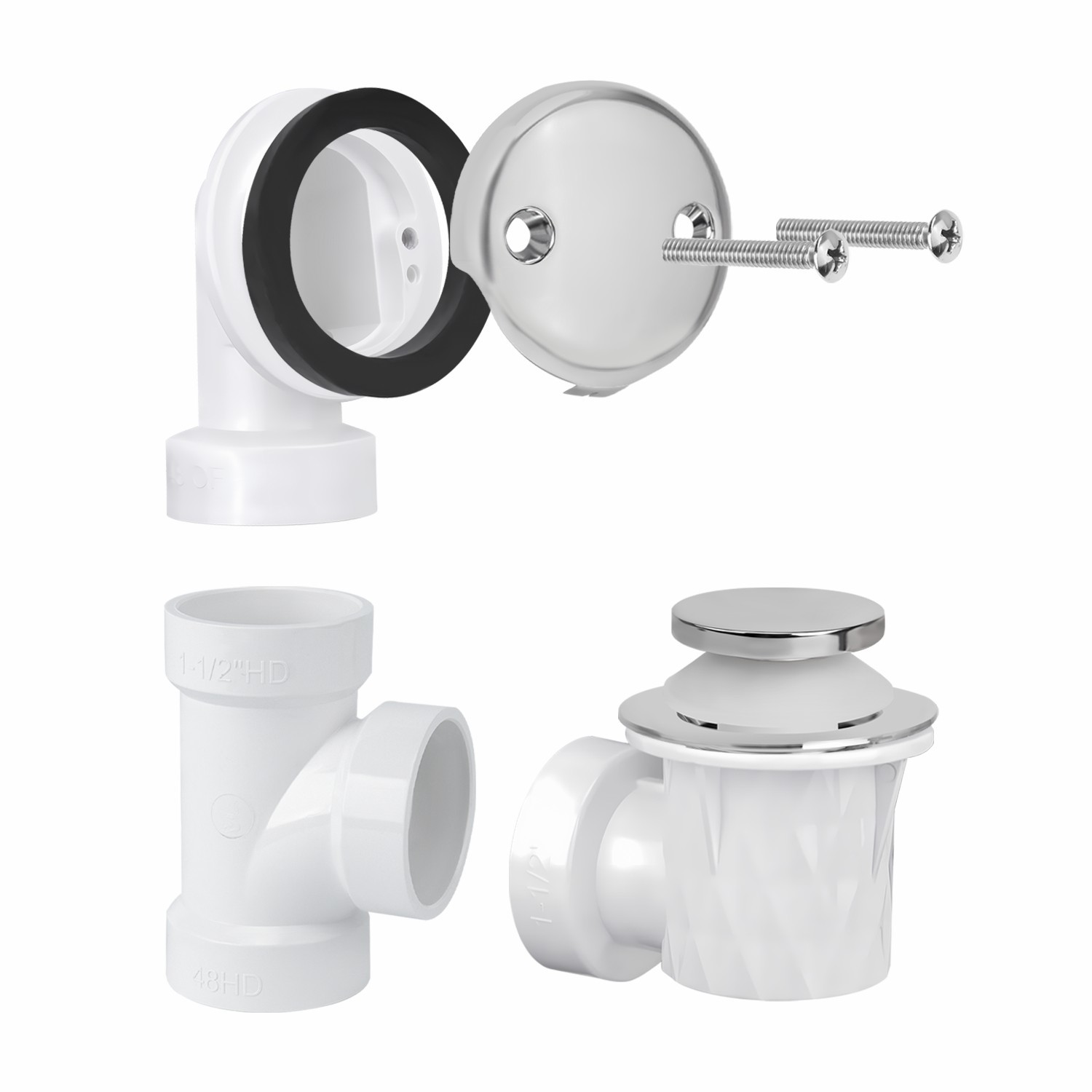 Tip Toe 2 Hole Faceplate Tee  1-1/2" Elbow Overflow Plumber's Pack