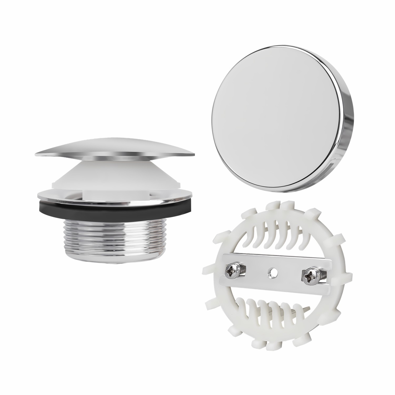 Bathtub Watse 1-1/2" Mushroom Tip Toe Circular No Hole Overflow Faceplate Trim Set