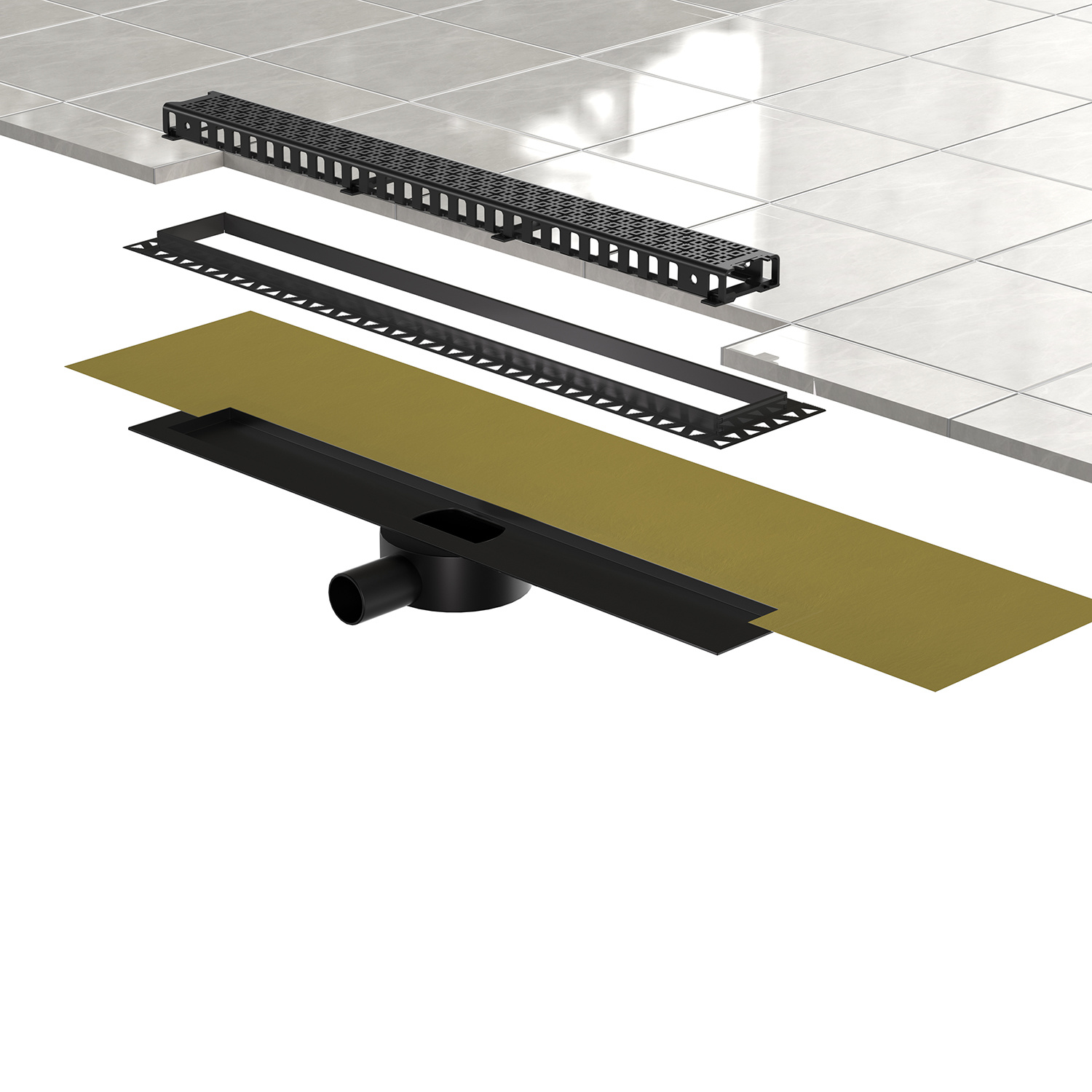 600 mm Linear Plastic PP Shower Side Floor Drain Complete Set with Hair Sieve