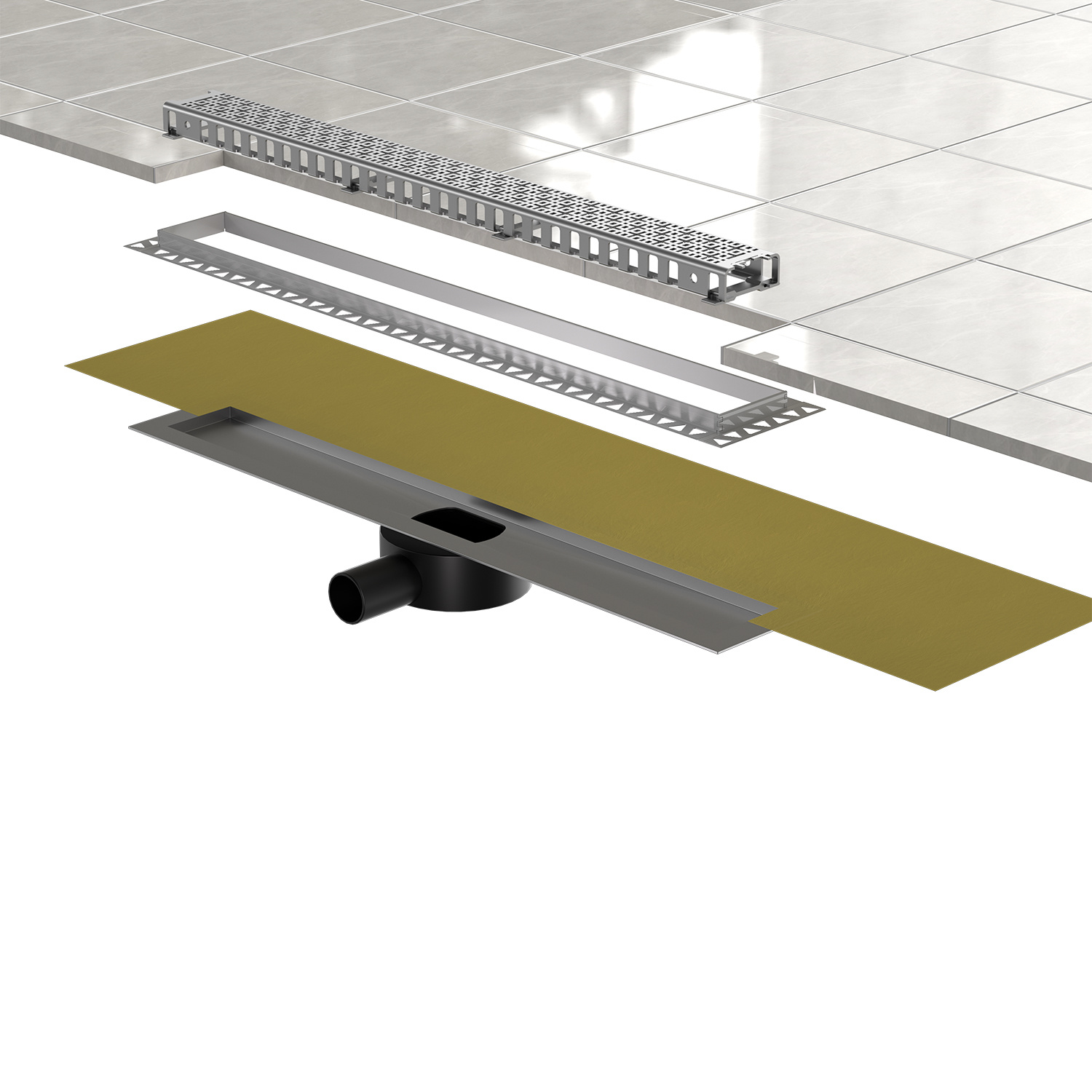 600 mm Linear Plastic PP Shower Side Floor Drain Complete Set with Hair Sieve