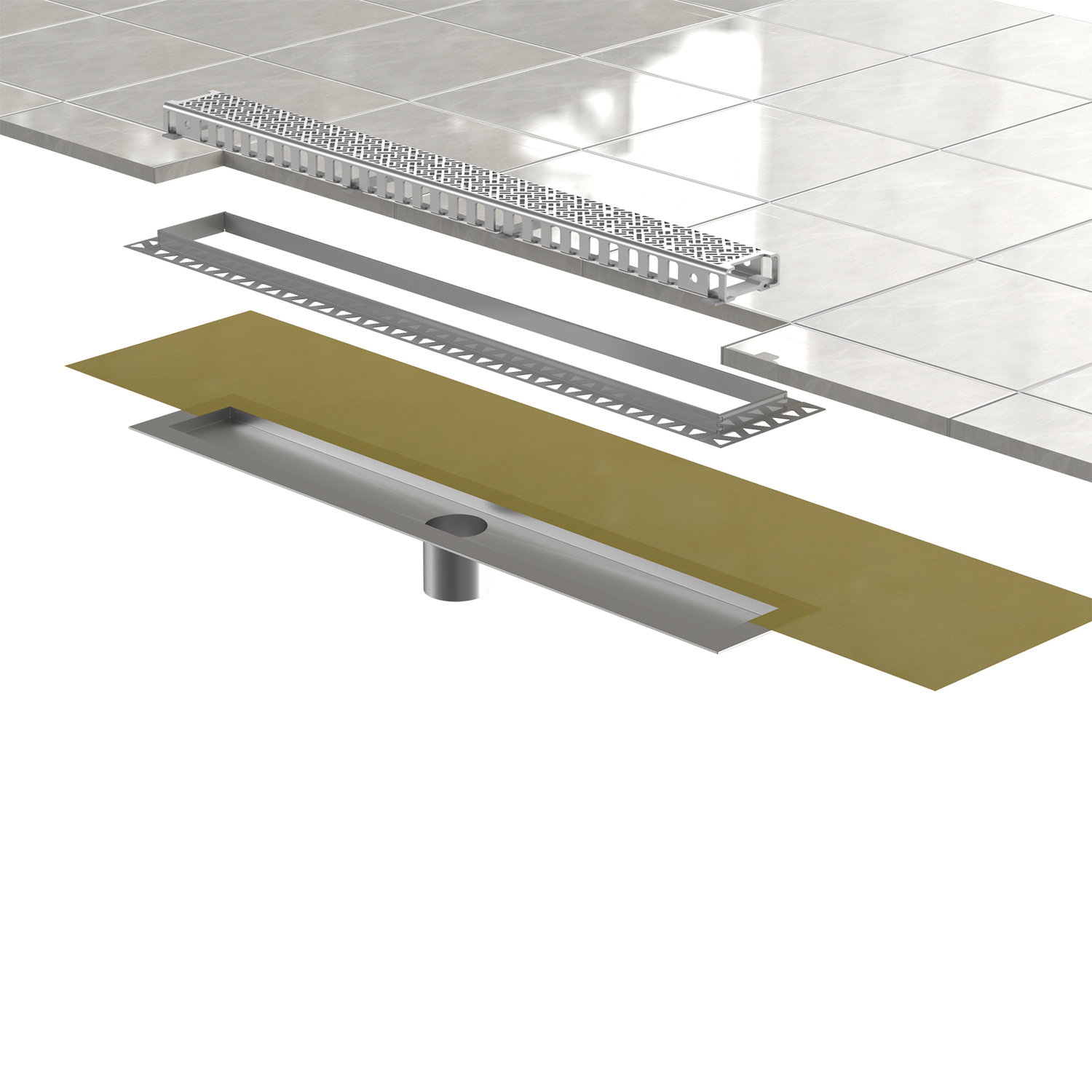 24 in Linear Shower Vertical Floor Drain Complete Set with Hair Sieve