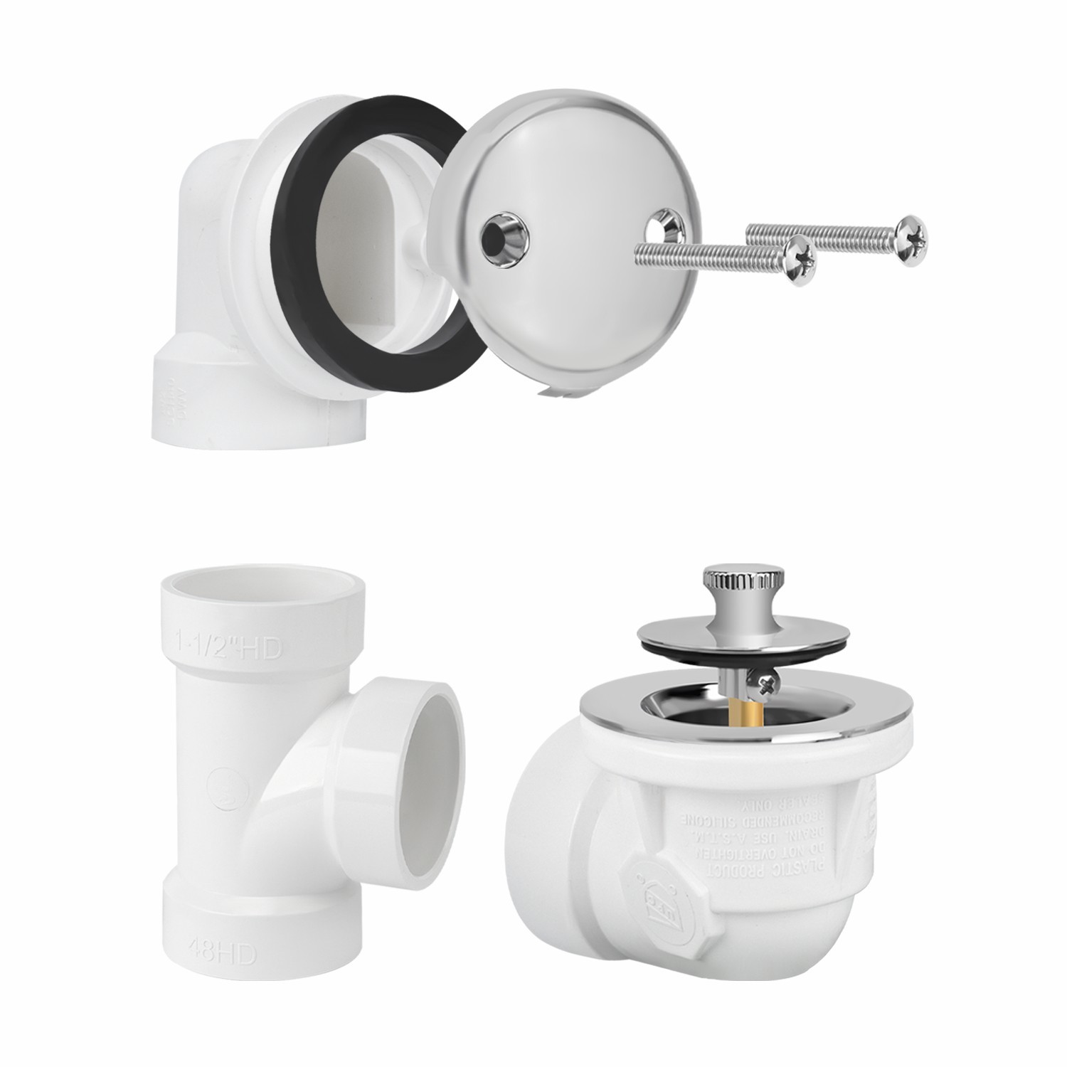 Lift&Turn 2 Hole Faceplate Tee  1-1/2" Elbow Overflow Plumber's Pack