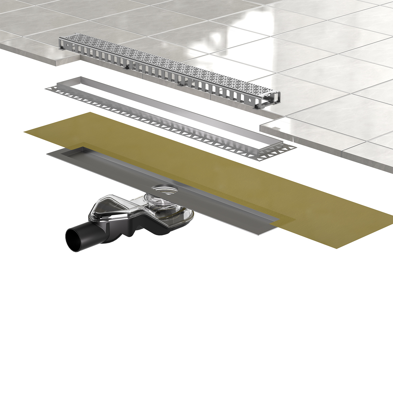 600 mm Linear Plastic ABS&PC Shower Side Floor Drain Complete Set with Hair Sieve