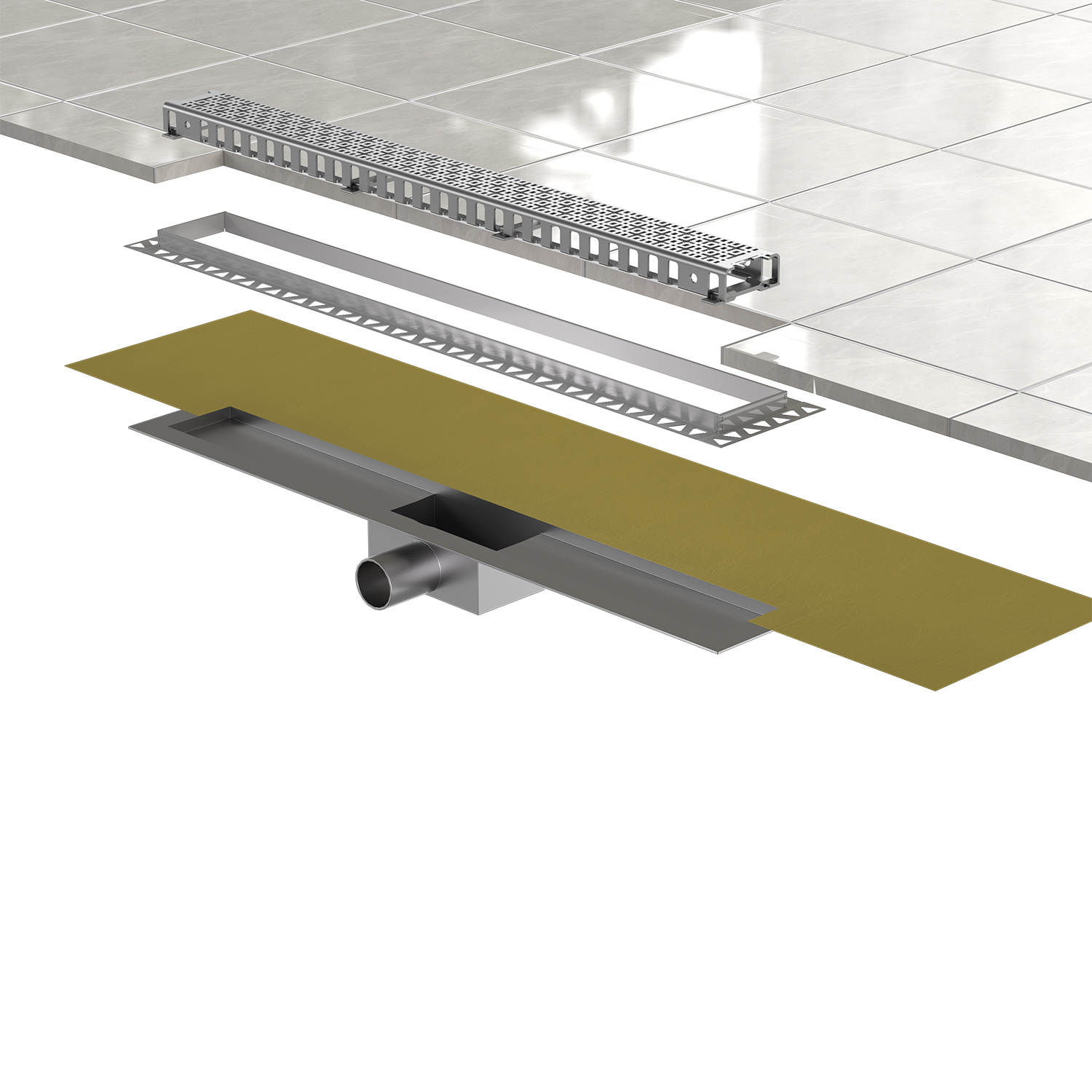 600 mm Linear Stainless Steel Shower Side Floor Drain Complete Set with Hair Sieve