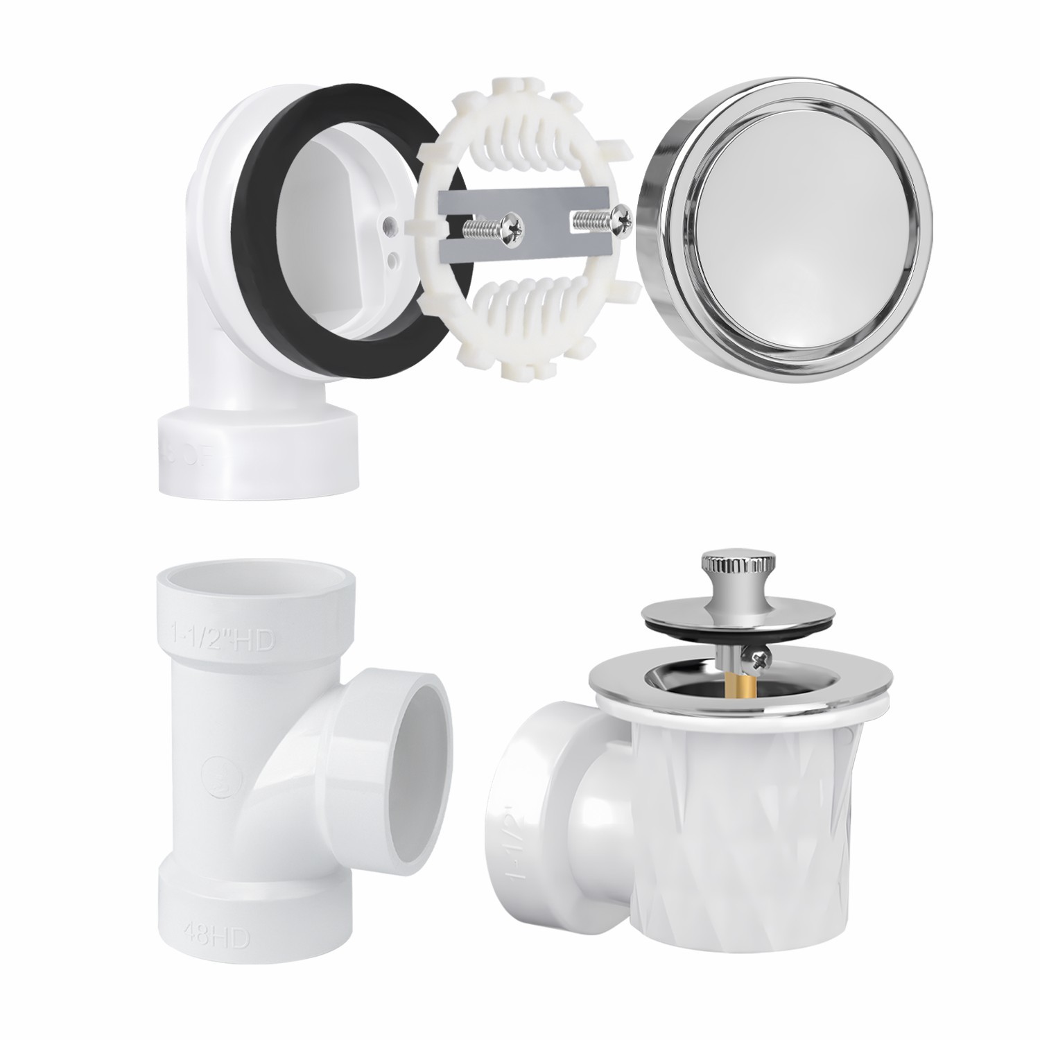 Lift&Turn Annular Ring No Hole Faceplate Tee  1-1/2" Elbow Overflow Plumber's Pack