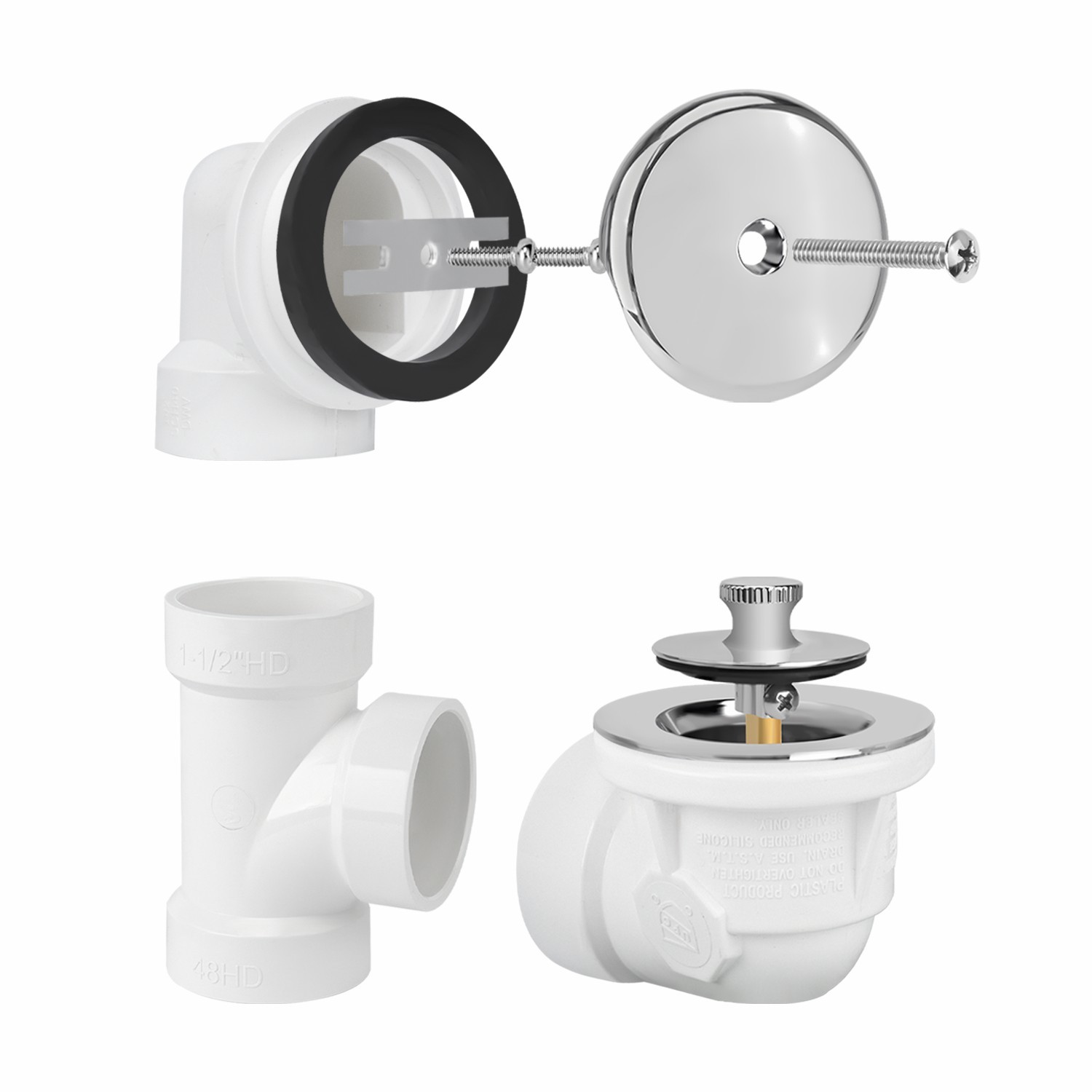Lift&Turn 1 Hole Faceplate Tee  1-1/2" Elbow Overflow Plumber's Pack