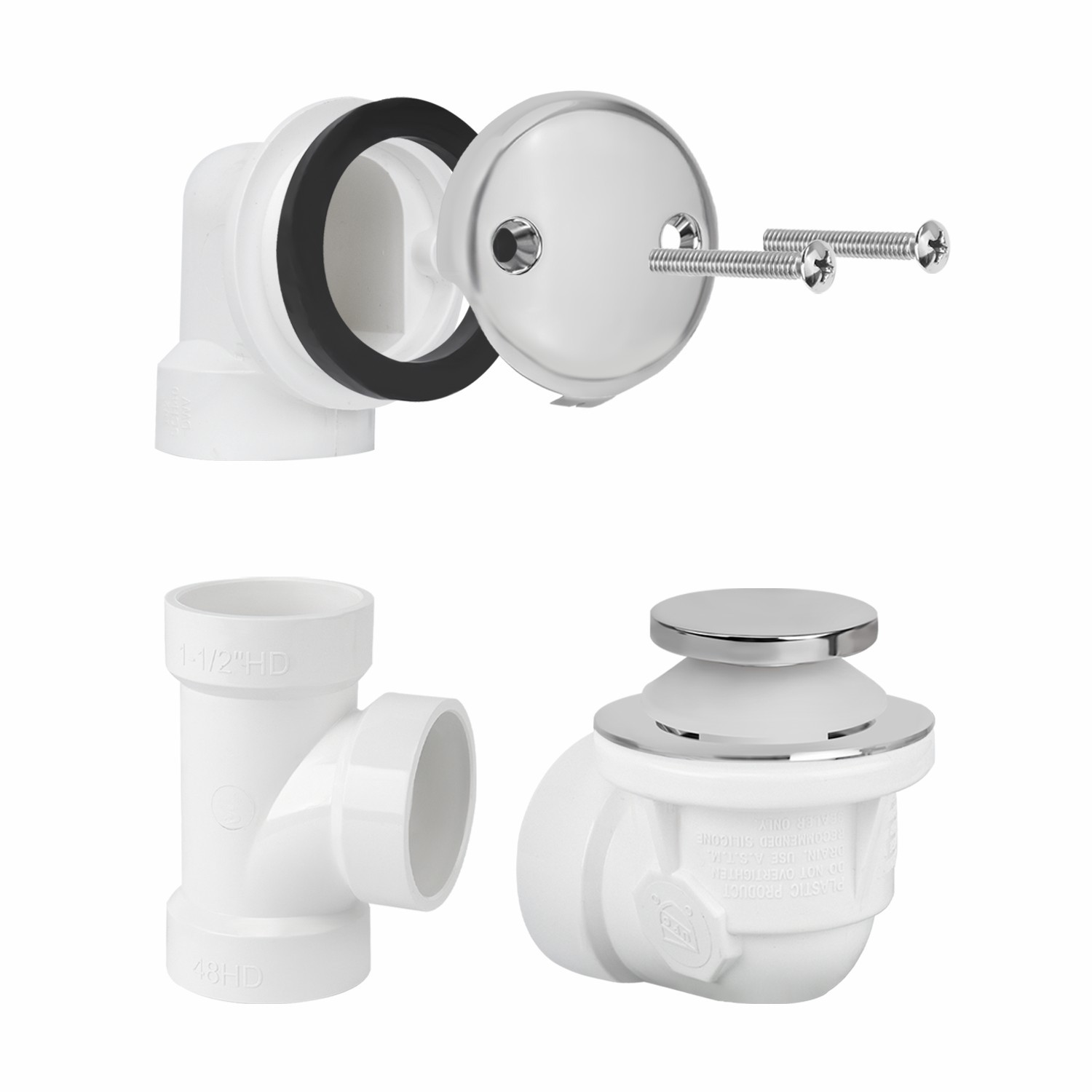 Tip Toe 2 Hole Faceplate Tee  1-1/2" Elbow Overflow Plumber's Pack
