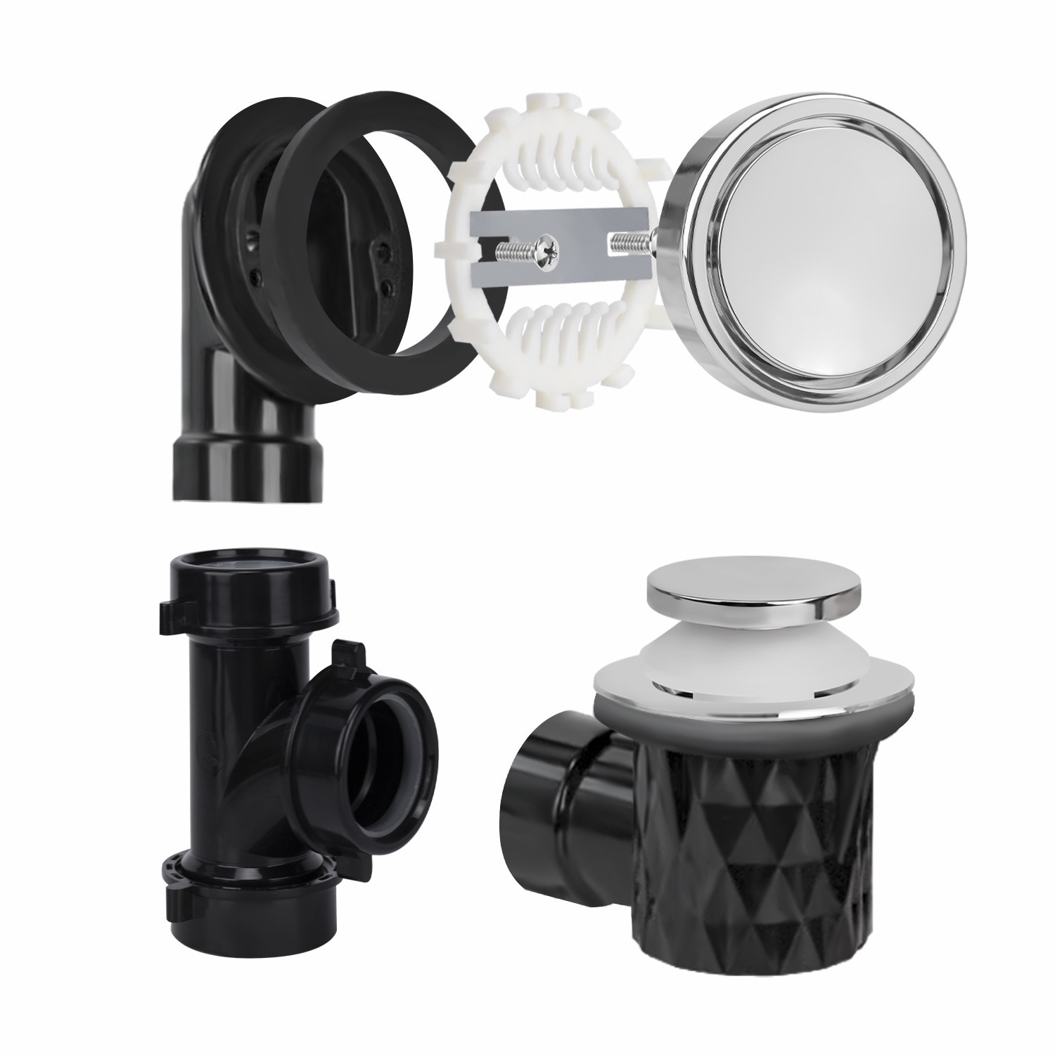 Tip Toe Annular Ring No Hole Faceplate Tee  1-1/4" Elbow Overflow Plumber's Pack