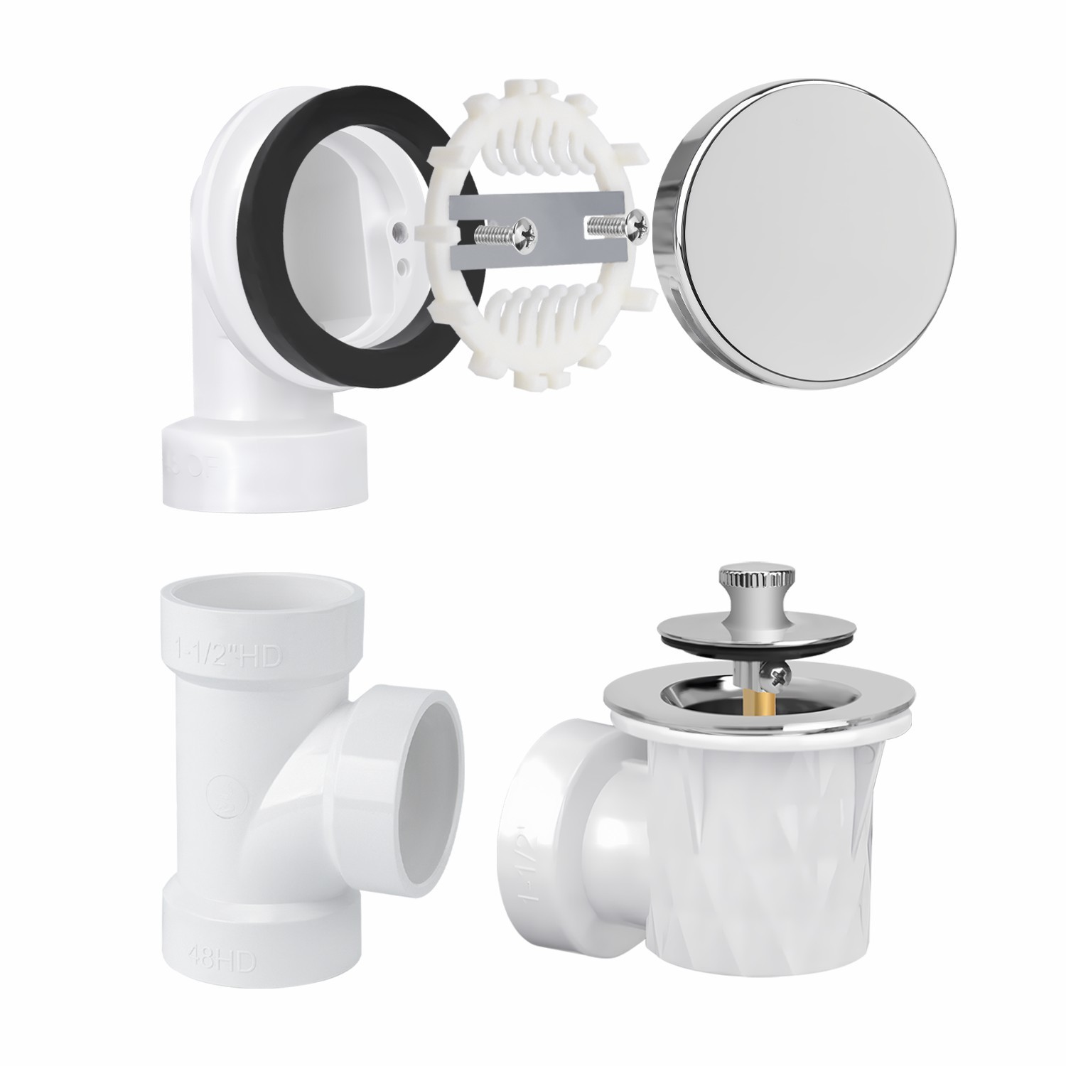 Lift&Turn Circular No Hole Faceplate Tee  1-1/2" Elbow Overflow Plumber's Pack