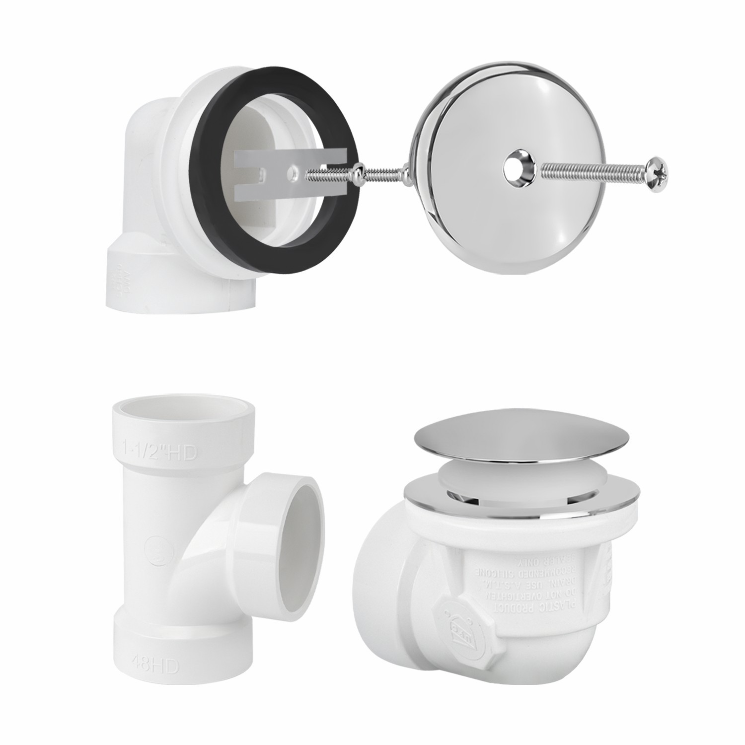 Mushroom Tip Toe 1 Hole Faceplate Tee  1-1/2" Elbow Overflow Plumber's Pack