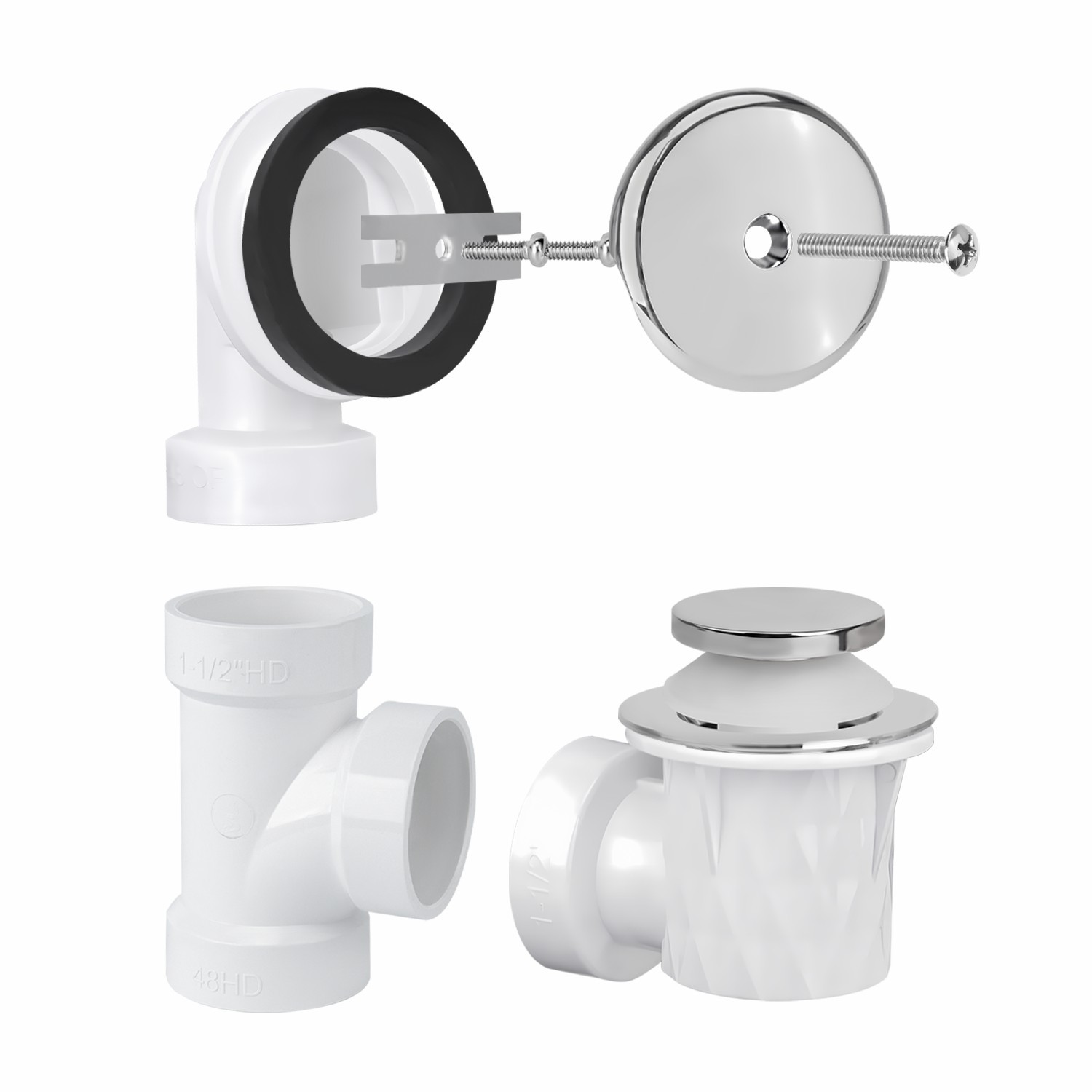 Tip Toe 1 Hole Faceplate Tee  1-1/2" Elbow Overflow Plumber's Pack