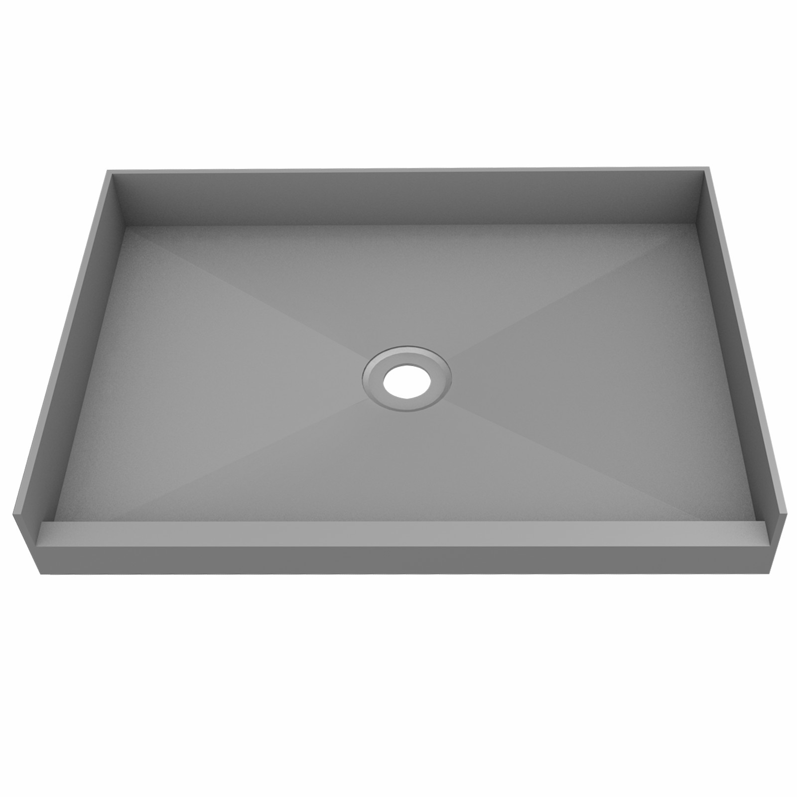 48 in X 34 in Single Curb Shower Pan with Center Drain