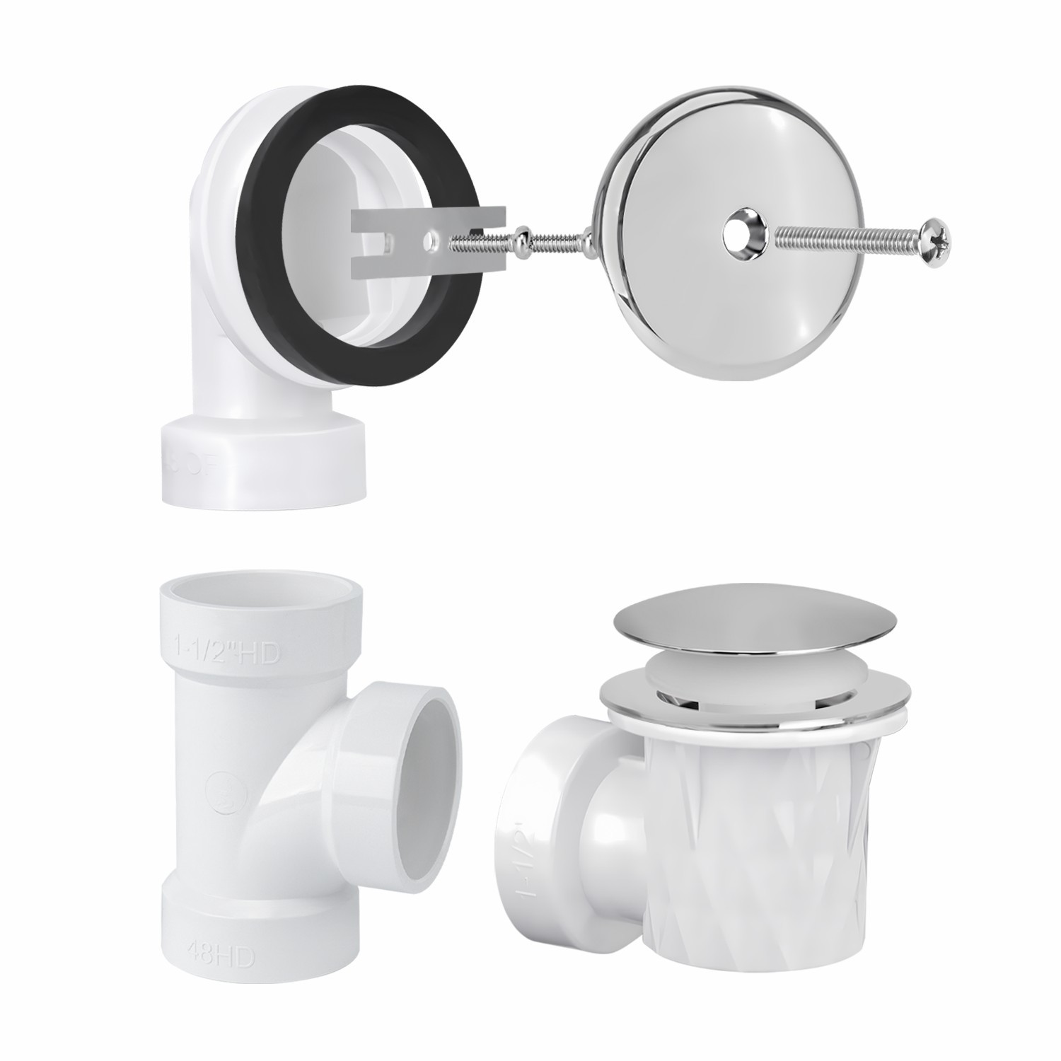 Mushroom Tip Toe 1 Hole Faceplate Tee  1-1/2" Elbow Overflow Plumber's Pack