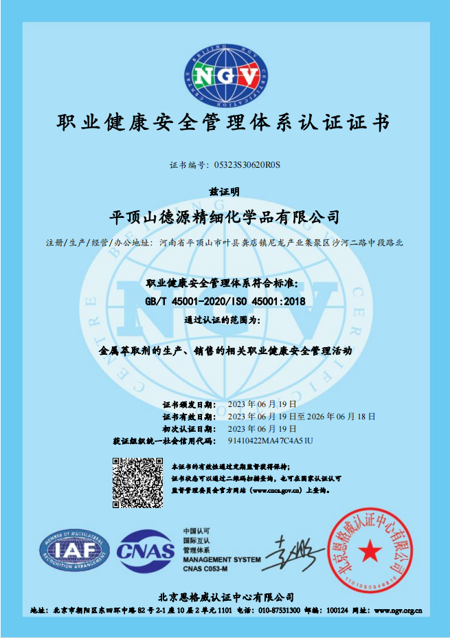 Certificado del Sistema de Gestión de la Salud y Seguridad Vocacional