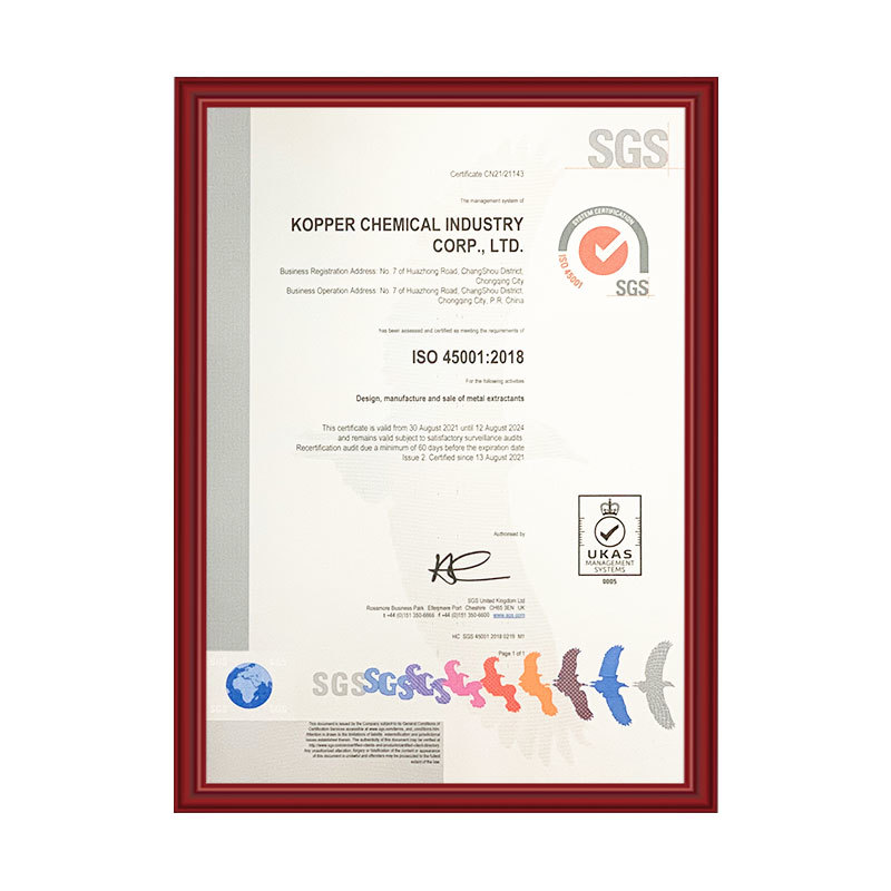 45001职业健康安全管理体系英文证书