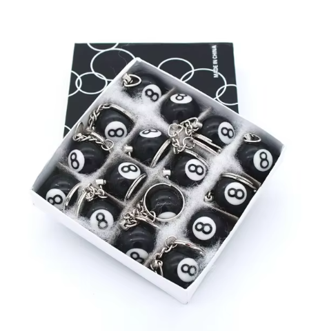 High quality mini 8 ball snooker keychain, 8 black balls, lucky numbers, premium resin, high-end club, snooker billiards