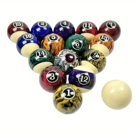 High quality complete set of nine ball 50.8mm/52.25mm/57.25mm marble billiards sports accessories