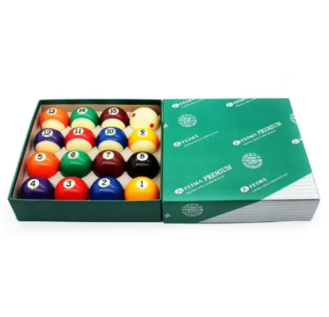 Hot selling 16 pieces/set of 57.2mm green resin sports billiards, packaged in a green box