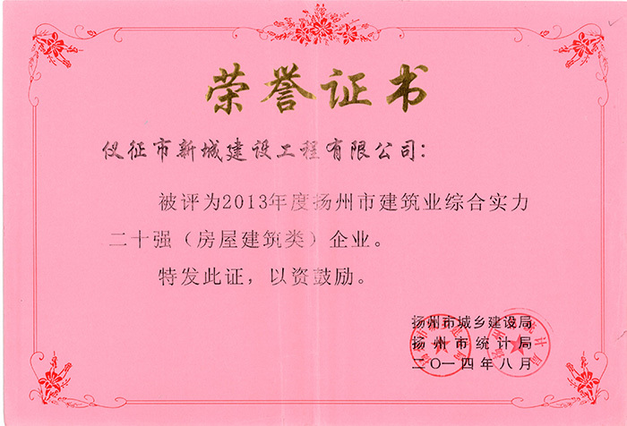 2013年度扬州市建筑业综合实力20强(2014.8)
