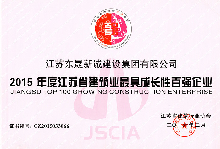 2015年度江苏省建筑业最具成长性百强企业2016.3