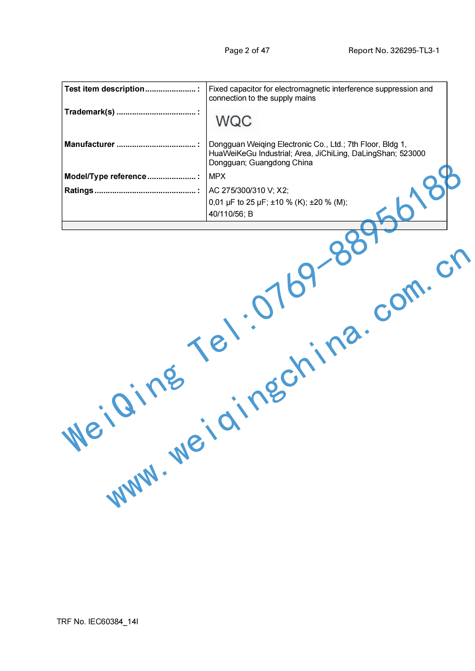 WQC-X2 safety capacitor VDE certificate-11