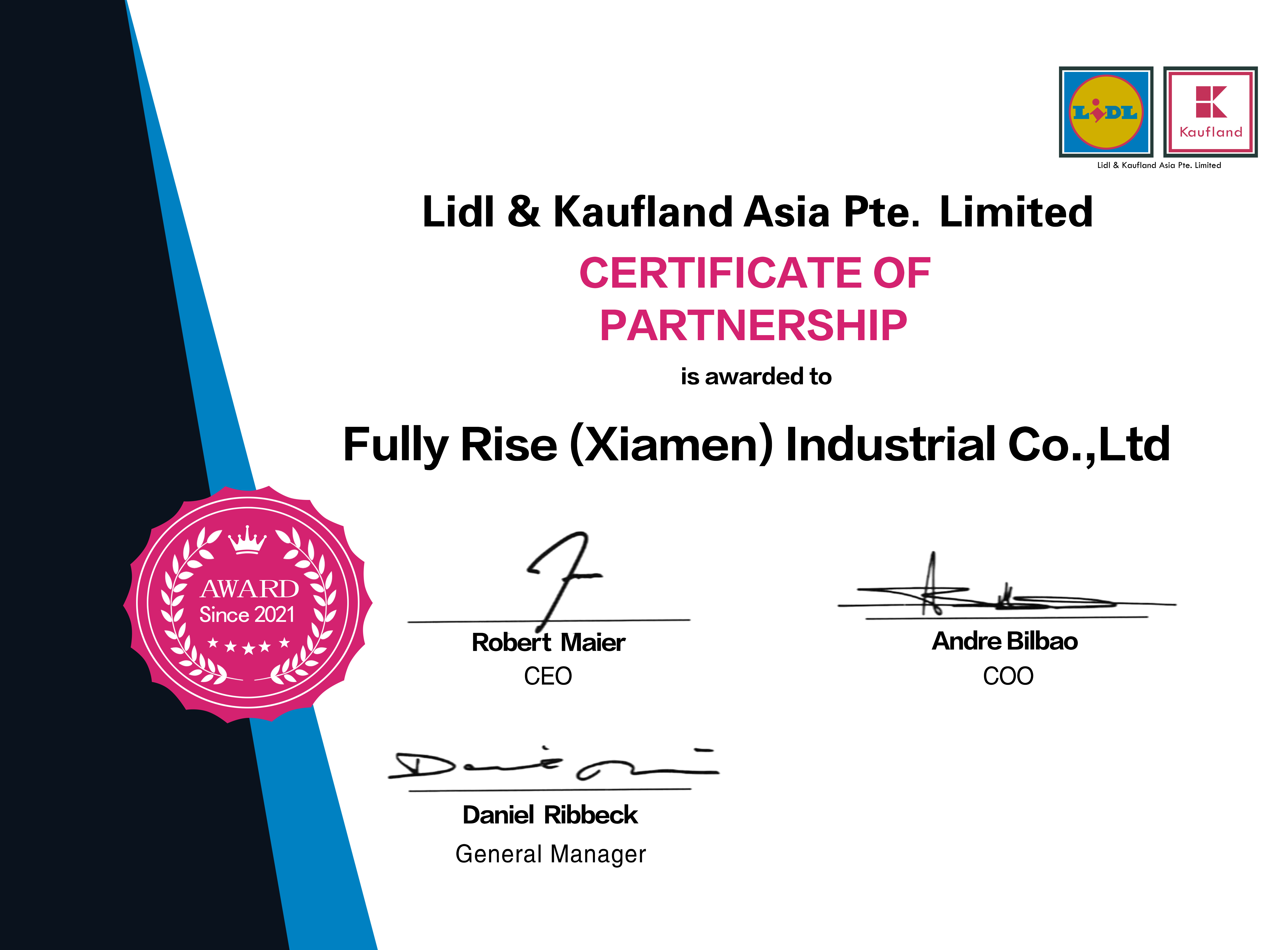 Asociación certificada por Lidl & Kaufland Asia Pte. Limitado