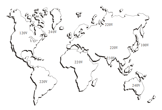 世界各地区电源电压（AC）