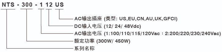 明緯純正弦波逆變器NTS-300/450型號說明