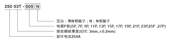 聯(lián)源精密動(dòng)力接地銅排25003T (-N) 型號(hào)說明