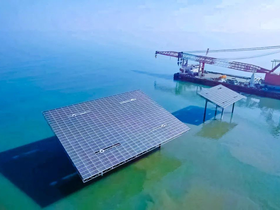 China's first offshore solar station with pile foundations