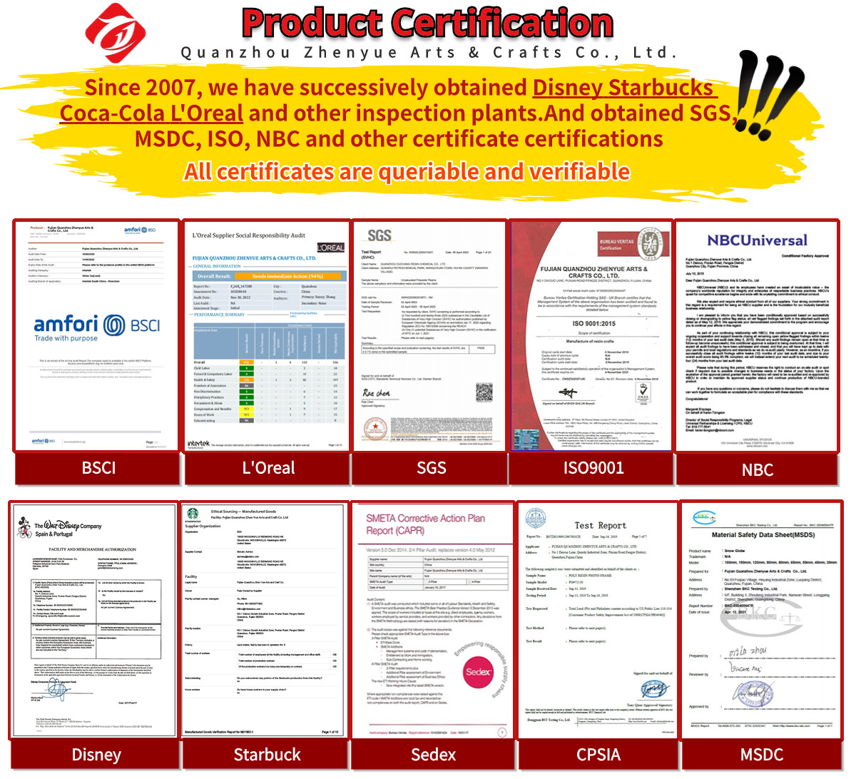 figurines factory product certification