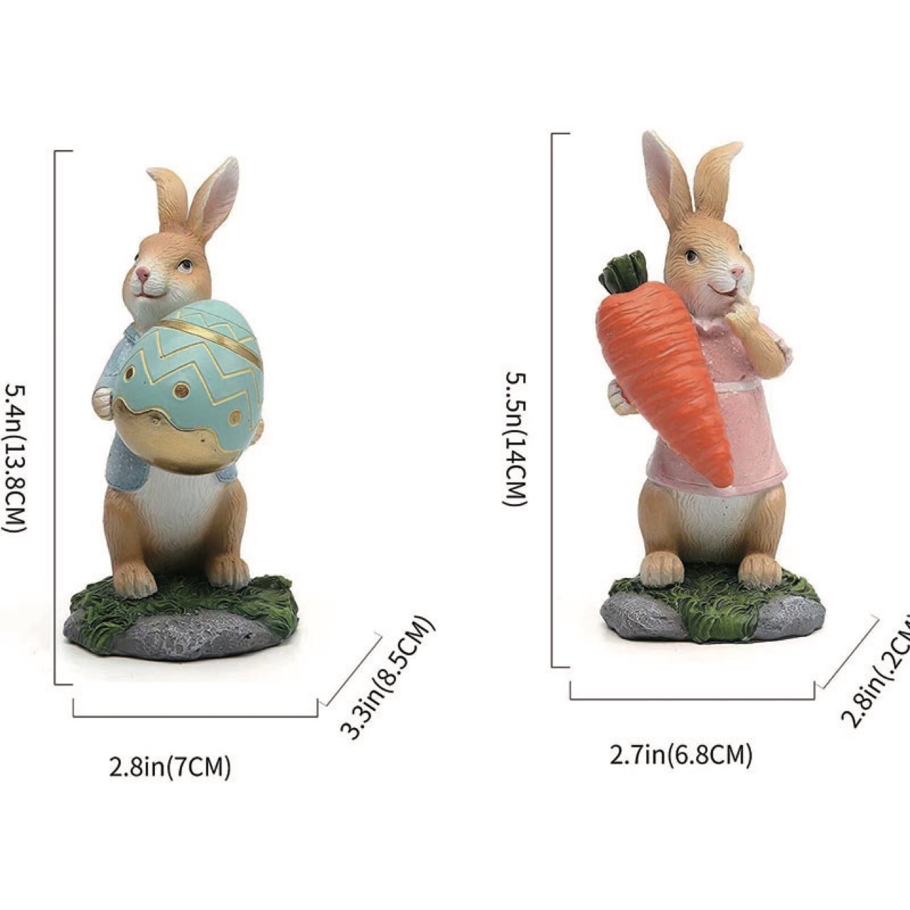 Easter Rabbit with Carrot and Egg Figurines