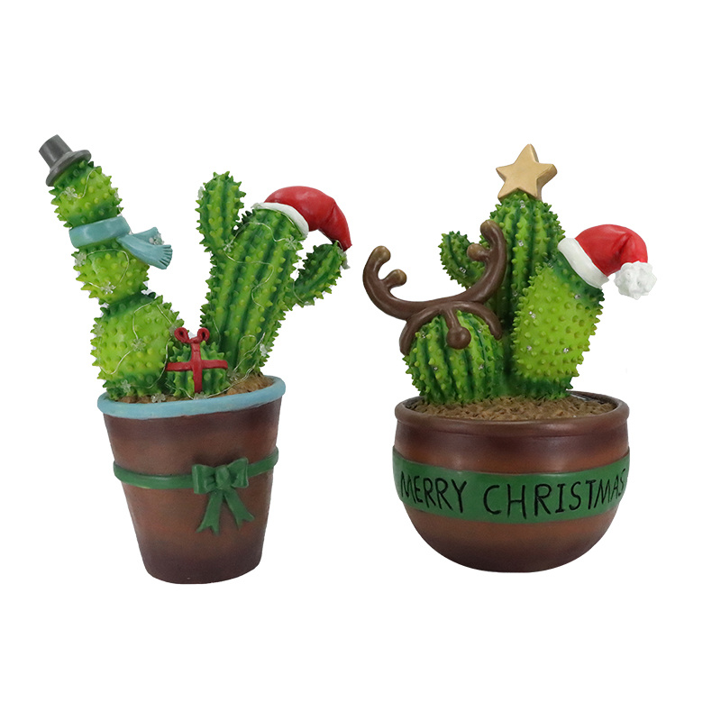 Cactus Santa Hat Potted Statue