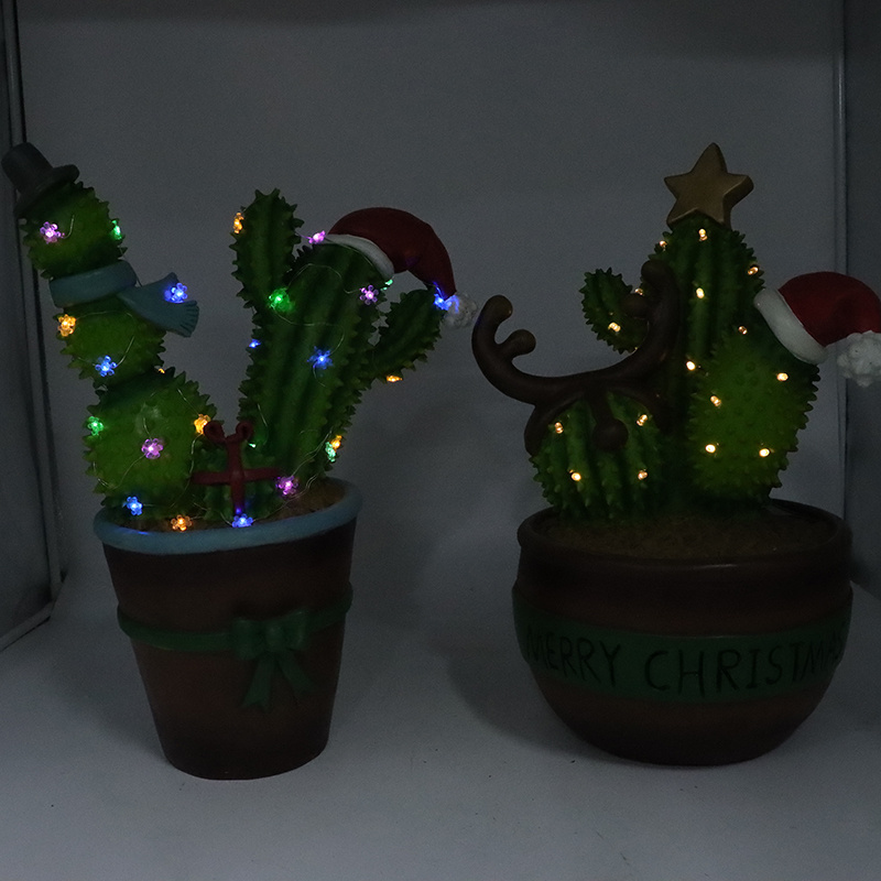Cactus Santa Hat Potted Statue