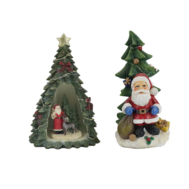 圣诞装饰用品儿童礼品圣诞麋鹿室内摆件发光二极管灯花环人造圣诞树树脂工艺品