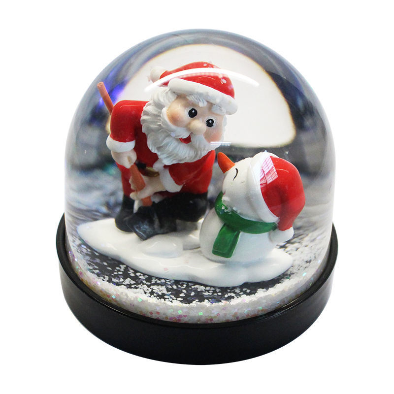 树脂工艺品批发低价热卖圣诞老人雪人黑色底座塑料雪球